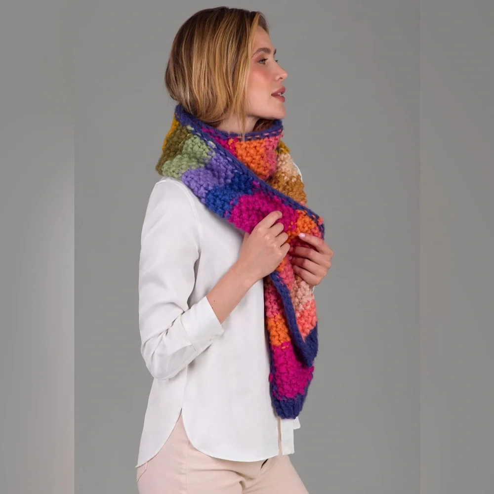 Anthropologie SAACHI Cozy Rainbow Stripe Knitted Chunky Scarf